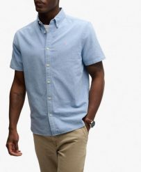 Superdry Koszula Preppy Oxford krótki rękaw z bawełny organicznej. Niebieskie koszule damskie Superdry., m, bez wzorów, z bawełny, bez kołnierzyka, bez ramiączek. Za 285.15 zł.