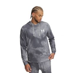 Bluza męska Under Armour Rival Terry Printed. Szare bluzy bez kaptura męskie Under Armour, bez wzorów, sportowe, bez kołnierzyka, bez ramiączek. Za 189.99 zł.