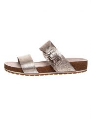 Timberland Skórzane klapki "Malibu Waves Slide" w kolorze srebrnym rozmiar: 37. Szare klapki damskie Timberland, bez wzorów, bez obcasa. Za 130.50 zł.