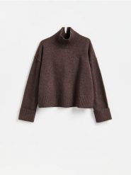 Wełniany sweter - ciemnobrązowy. Brązowe swetry klasyczne damskie Reserved, l, z dzianiny, bez kołnierzyka. Za 259.99 zł.