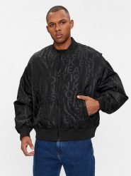 Calvin Klein Jeans Kurtka bomber Logo Aop J30J324658 Czarny Oversize. Czarne kurtki męskie Calvin Klein Jeans, m, bez wzorów, z jeansu, bez kaptura. W wyprzedaży za 579.99 zł.