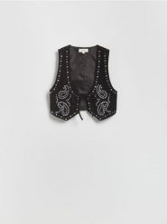 Wiązana kamizelka z okuciami - ciemnobrązowy. Brązowe kamizelki damskie Reserved, l. Za 179.99 zł.