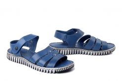 MANITU 910239-05 blau, sandały damskie. Niebieskie sandały damskie Manitu, bez wzorów, ze skóry, bez obcasa. Za 229.42 zł.