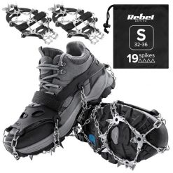 Raczki z kolcami nakładki na buty turystyczne rozmiar S 32-36 REBEL. Szare buty trekkingowe męskie REBEL ACTIVE, z materiału, bez zapięcia, trekkingowe. Za 49.00 zł.