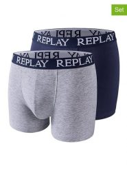 Replay Underwear Bokserki (2 pary) w kolorze szarym i granatowym rozmiar: XL. Niebieskie bokserki męskie Replay Underwear, bez wzorów. Za 43.99 zł.