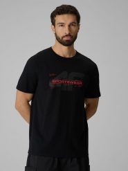 4F T-shirt regular z nadrukiem męski - czarny 3XL. Czarne t-shirty męskie 4f, m, bez wzorów, z bawełny, bez kołnierzyka. Za 69.99 zł.