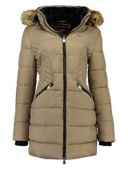 Geographical Norway Płaszcz zimowy "Abeille" w kolorze beżowym rozmiar: XL. Brązowe płaszcze damskie Geographical Norway, na zimę, xl, bez wzorów, z puchu. Za 219.60 zł.