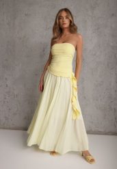 Żółta Rozkloszowana Spódnica z Bawełny w Stylu Preppy Petrra. Żółte spódniczki damskie Renee, bez wzorów, z bawełny, maxi, dopasowane. Za 149.99 zł.