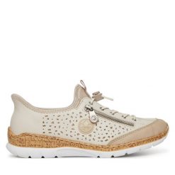 Półbuty Rieker. Brązowe półbuty damskie Rieker, bez wzorów, bez obcasa, na płaskiej podeszwie. Za 329.99 zł.