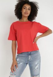 Czerwony T-shirt Evales. Czerwone t-shirty damskie Born2be, l, bez wzorów, z bawełny, bez kołnierzyka. Za 29.99 zł.