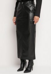 Czarna Dopasowana Spódnica z Imitacji Skóry z Wysokim Stanem i Kieszeniami z Klapą Firirra. Czarne spódniczki damskie Born2be, l, z aplikacjami, ze skóry, eleganckie, z podwyższonym stanem, maxi, dopasowane. Za 119.99 zł.