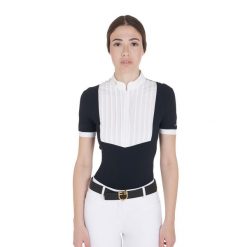 Koszulka polo jeździecka damska z bawełny Equestro. Niebieskie topy sportowe damskie EQUESTRO, na lato, m, bez wzorów, z bawełny, bez ramiączek. Za 224.90 zł.