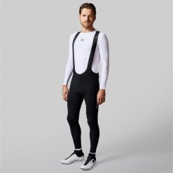 Męskie długie spodnie kolarskie na szelkach do MTB. Czarne szorty męskie ACELERA, bez wzorów, sportowe. Za 399.99 zł.