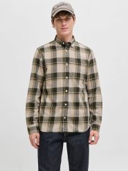 Jack & Jones Koszula w kolorze ciemnozielono-beżowym rozmiar: XXL. Brązowe koszule męskie Jack & Jones, xxl, bez wzorów, z bawełny, bez kołnierzyka, bez ramiączek. Za 87.81 zł.