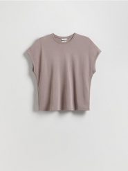 T-shirt z modalem - brązowy. Brązowe t-shirty damskie Reserved, l, bez wzorów, z dzianiny, bez kołnierzyka. W wyprzedaży za 45.99 zł.