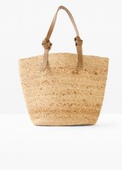 Torba shopper z juty z ozdobnymi supełkami. Brązowe shopper bag damskie bonprix, bez wzorów, bez dodatków. Za 47.99 zł.