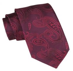 Klasyczny Krawat Męski - ALTIES - Głęboka Czerwień, Paisley. Czerwone krawaty i muchy męskie Alties, bez wzorów, z tkaniny, eleganckie. Za 49.00 zł.