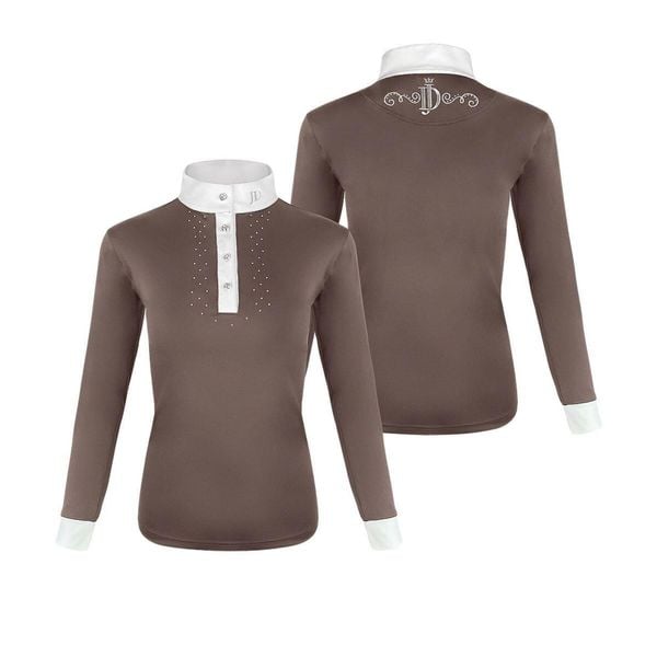 Koszula do jazdy konnej damska JD ATTACK Linda z długim rękawem konkursowa. Brązowe koszule damskie JD ATTACK, m, bez wzorów, sportowe, bez kołnierzyka, bez ramiączek. Za 199.00 zł.