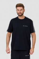 ARMANI EXCHANGE Granatowy t-shirt. Niebieskie t-shirty męskie Armani Exchange, l, bez wzorów, bez kołnierzyka. W wyprzedaży za 262.99 zł.