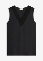 Top z koronką. Czarne topy damskie bonprix, bez wzorów, z koronki, bez kołnierzyka. Za 54.99 zł.
