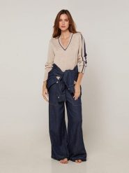 Rodier Sweter w kolorze beżowo-granatowym rozmiar: L. Brązowe swetry klasyczne damskie Rodier, l, bez kołnierzyka. Za 204.48 zł.