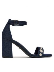 DeeZee Sandały F5207-2 Granatowy. Niebieskie sandały damskie DeeZee, bez wzorów, z materiału, bez obcasa, na słupku. Za 129.99 zł.