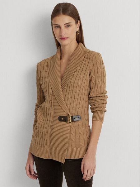 LAUREN RALPH LAUREN Sweter 200808258002 Beżowy Regular Fit. Brązowe swetry klasyczne damskie Lauren Ralph Lauren, xxl, z bawełny, bez kołnierzyka. Za 839.99 zł.
