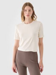 4F T-shirt slim gładki damski - biały M. Białe t-shirty damskie 4f, m, bez wzorów, z dzianiny, bez kołnierzyka. W wyprzedaży za 19.99 zł.