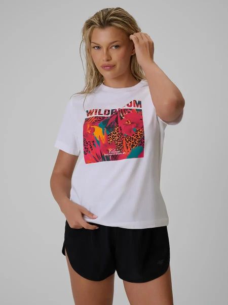 T-shirt regular z nadrukiem damski 4F 4FRSS26TTSHF4514. Białe t-shirty damskie 4f, xs, bez wzorów, z bawełny, bez kołnierzyka. Za 45.99 zł.