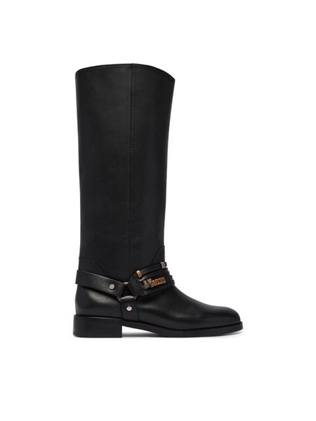PINKO Oficerki Cheval 01 SD0583P001 Czarny. Czarne kozaki damskie Pinko, ze skóry, bez obcasa, na płaskiej podeszwie. Za 1,829.00 zł.