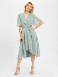 Swing Damska sukienka wieczorowa Kobiety Sztuczne włókno zielony jednolity, 46. Zielone sukienki damskie Swing, bez wzorów, z włókna, eleganckie, bez kołnierzyka, bez ramiączek. Za 749.95 zł.