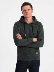 Bluza męska nierozpinana kangurka z kapturem - oliwkowy melanż V3 OM-SSNZ-0147 - XXL. Zielone bluzy z kapturem męskie Ombre Clothing, l. W wyprzedaży za 59.99 zł.