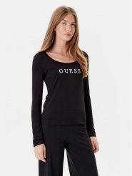 Guess Bluzka O5RI00 KBBU1 Czarny Regular Fit. Czarne bluzki damskie Guess, xl, z aplikacjami, z bawełny, bez ramiączek. Za 119.99 zł.