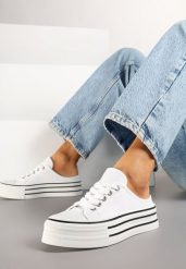 Białe Trampki przed Kostkę na Platformie Jalirna. Białe trampki i tenisówki damskie Born2be, z aplikacjami, przed kostkę. Za 84.99 zł.