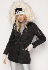 Czarno-Beżowa Kurtka Parka z Futerkowym Odpinanym Zdobieniem przy Kapturze Inellae. Czarne kurtki damskie Born2be, l, z aplikacjami, z dzianiny, bez kaptura. Za 269.99 zł.