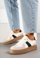Beżowo-Czarne Sneakersy Klasyczne Tenisówki na Tłoczonej Platformie Nanislla. Brązowe trampki i tenisówki damskie Born2be, bez wzorów. Za 74.99 zł.