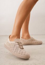 Ciemnobeżowe Tenisówki z Ażurową Cholewką Tidella. Brązowe trampki i tenisówki damskie Born2be, w ażurowe wzory, z jeansu. Za 69.99 zł.