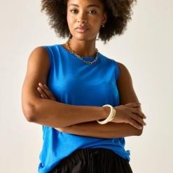 Damski top bez rękawów Fariene Cotton. Niebieskie topy damskie Regatta, m, bez wzorów, z bawełny, bez kołnierzyka. Za 99.99 zł.