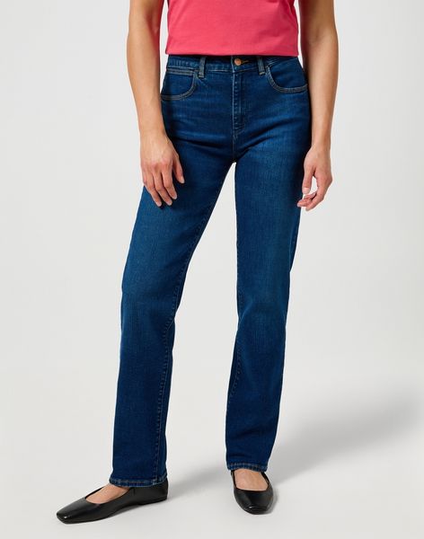 DAMSKIE SPODNIE WRANGLER STRAIGHT CRISP CANVAS 112355305. Brązowe spodnie materiałowe damskie Wrangler, bez wzorów, z jeansu. Za 229.99 zł.