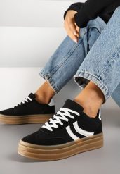 Czarne Sneakersy Typu Kultowe Tenisówki na Grubej Podeszwie z Tłoczeniem Lisanitea. Czarne trampki i tenisówki damskie Renee, bez wzorów, z jeansu. Za 79.99 zł.