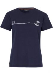 T-shirt z haftem. Niebieskie t-shirty damskie bonprix, bez wzorów, z bawełny, bez kołnierzyka. Za 59.99 zł.