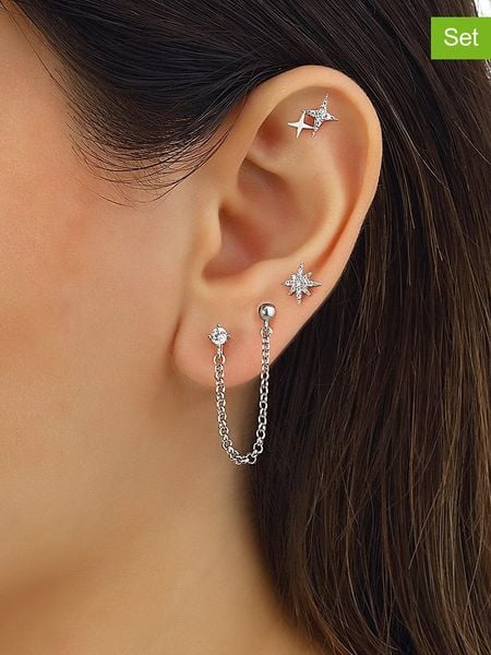 Miu Silver Srebrne kolczyki (3 szt.) z cyrkoniami rozmiar: onesize. Szare kolczyki damskie Miu Silver, z cyrkonią, srebrne. Za 86.99 zł.