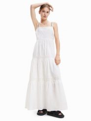 Desigual Sukienka codzienna 23SWVW66 Biały Regular Fit. Białe sukienki damskie Desigual, na co dzień, m, bez wzorów, z bawełny, bez kołnierzyka, bez ramiączek, proste. Za 399.99 zł.