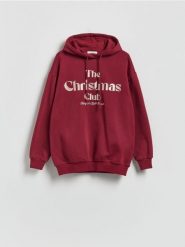 Bluza ze świątecznym napisem - bordowy. Czerwone bluzy bez kaptura damskie Reserved, l, z bawełny. Za 119.99 zł.