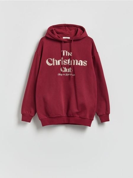 Bluza ze świątecznym napisem - bordowy. Czerwone bluzy bez kaptura damskie Reserved, l, z bawełny. W wyprzedaży za 59.99 zł.