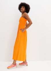 Kombinezon z lejącej wiskozy. Brązowe kombinezony damskie bonprix, na lato, bez wzorów, z wiskozy, bez kołnierzyka, bez ramiączek. Za 139.99 zł.