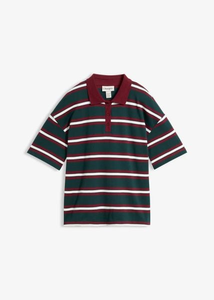 Koszulka polo z czystej bawełny organicznej. Czerwone bluzki damskie bonprix, bez wzorów, z bawełny, bez kołnierzyka, bez ramiączek. Za 89.99 zł.