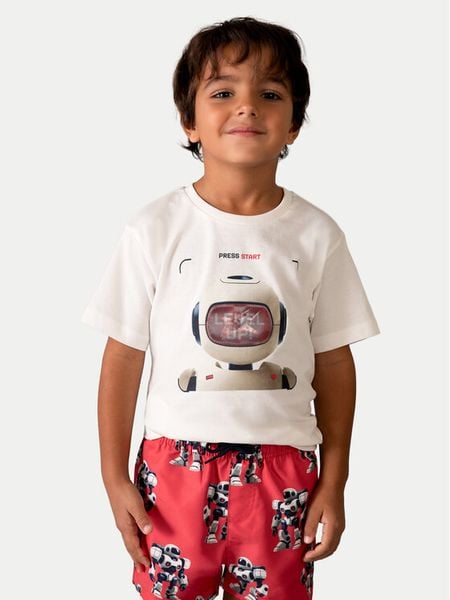 Mayoral T-Shirt 3065 Écru Regular Fit. T-shirty chłopięce Mayoral, bez wzorów, z bawełny, bez ramiączek. Za 79.99 zł.