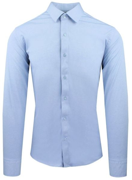 Męska Koszula z Dzianinowej Tkaniny - Krój Taliowany - Błękit. Niebieskie koszule męskie Pazzani, m, bez wzorów, z bawełny, bez kołnierzyka, bez ramiączek. Za 199.00 zł.