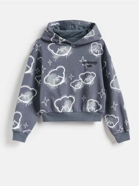 Bluza z kapturem - ciemnoszary. Szare bluzki sportowe damskie Reserved, z bawełny, bez kołnierzyka, bez ramiączek. Za 55.99 zł.
